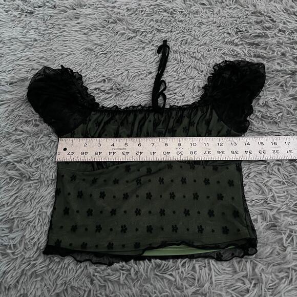 Cider Green Black Floral Mesh Two Piece Skirt Top Set Whimsygoth Emo Goth S/M - Picture 5 of 11